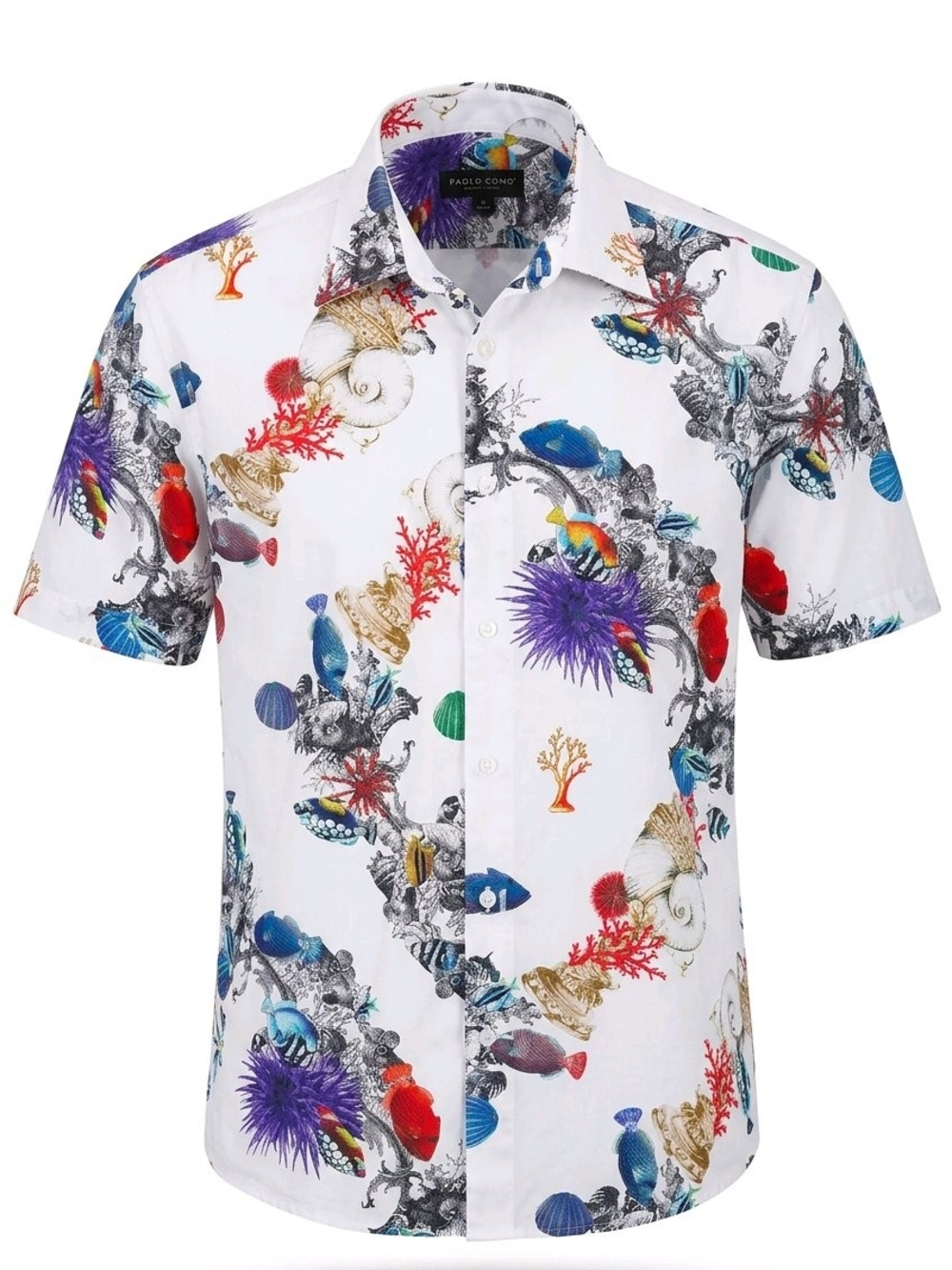 Pronto Uomo White Short Sleeve Tropical Print Button-Down Shirt